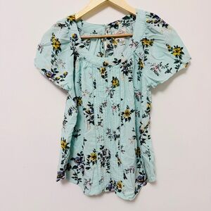 Feminine Aqua Floral Print Blouse